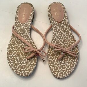 Kate Spade New York Mistic Thong Blush Leather Flip Flop Spade Charm Bow Sz 8